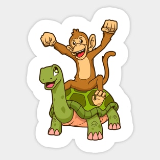 Comic - monkey sitting on turtle Sticker